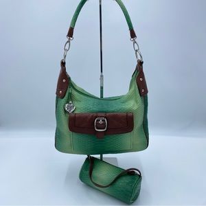 COPY-NWOT Sharif Green Ombré crocodile embossed leather bag & matching wristlet